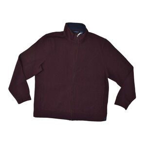 Perry Ellis Big & Tall Size XXL Maroon Full Zip Sweater Jacket Cotton Blend